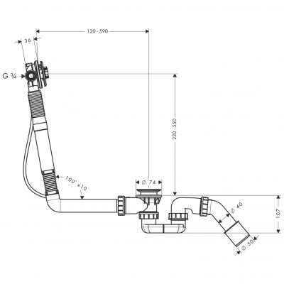 Hansgrohe Exafill syfon wannowy z napełnianiem przez przelew S chrom 58116180