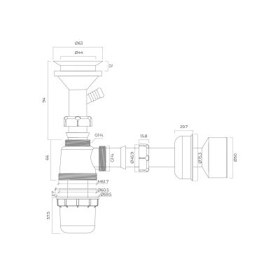 Oltens Harkan syfon umywalkowy butelkowy z sitkiem metalowym 02104000