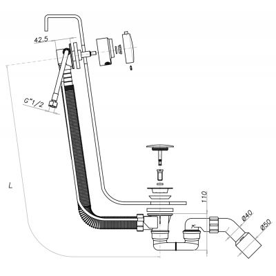 Omnires syfon wannowy przelewowo-odpływowo-napełniający chrom TK122-PLUS-3.01+64-SCR