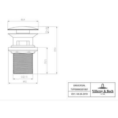 Villeroy & Boch Universal Taps & Fittings korek do umywalki chrom TVP00000301061