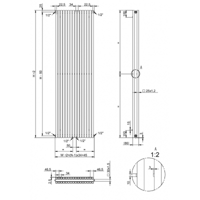 AG Evo Line Eterna Duo grzejnik pokojowy 180x21,5 cm podłączenie dolne biały AG.ETVD.180.21.9016