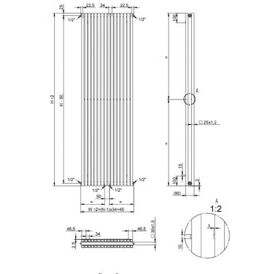 AG Evo Line Eterna Duo grzejnik pokojowy 180x35,1 cm podłączenie dolne biały AG.ETVD.180.35.9016
