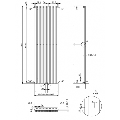 AG Evo Line Eterna Duo grzejnik pokojowy 180x48,7 cm podłączenie dolne czarny AG.ETVD.180.48.9005T
