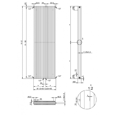 AG Evo Line Eterna Duo grzejnik pokojowy 180x55,5 cm podłączenie dolne biały AG.ETVD.180.55.9016