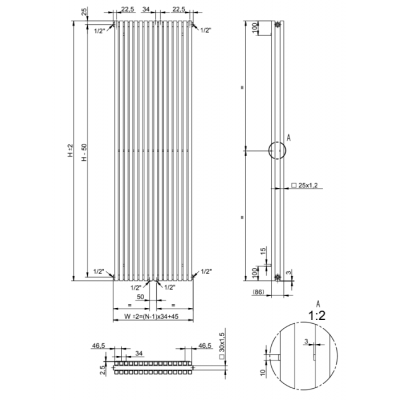 AG Evo Line Eterna Duo grzejnik pokojowy 180x62,3 cm podłączenie dolne czarny AG.ETVD.180.62.9005T