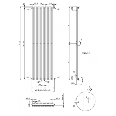 AG Evo Line Eterna Duo grzejnik pokojowy 180x62,3 cm podłączenie dolne biały AG.ETVD.180.62.9016