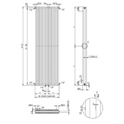 AG Evo Line Eterna Duo grzejnik pokojowy 180x69,1 cm podłączenie dolne biały AG.ETVD.180.69.9016