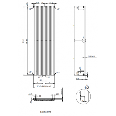 AG Evo Line Eterna Uno grzejnik pokojowy 180x21,5 cm podłączenie dolne czarny AG.ETVU.180.21.9005T