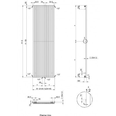 AG Evo Line Eterna Uno grzejnik pokojowy 28,3x180 cm podłączenie boczne biały AG.ETVU.180.28.9016