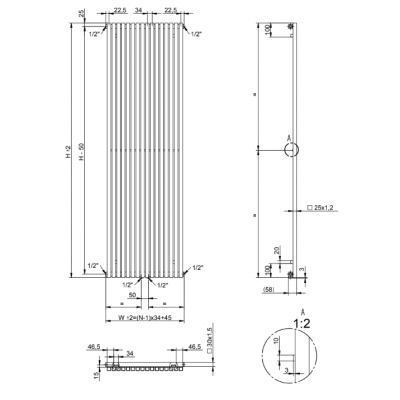 AG Evo Line Eterna Uno grzejnik pokojowy 180x28,3 cm podłączenie dolne biały AG.ETVU.180.35.9016