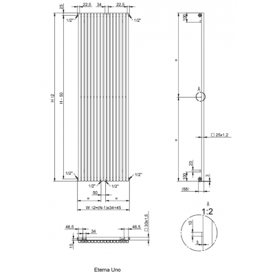 AG Evo Line Eterna Uno grzejnik pokojowy 180x41,9 cm podłączenie dolne biały AG.ETVU.180.41.9016