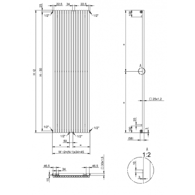 AG Evo Line Eterna Uno grzejnik pokojowy 180x48,7 cm podłączenie dolne AG.ETVU.180.48.Q