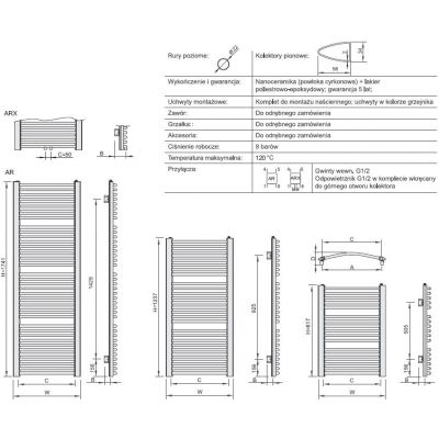Enix Arrow (AR) grzejnik łazienkowy 81,7x50 cm biały AR005000817014010000