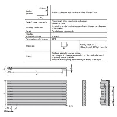 Enix Sorento (SR) grzejnik pokojowy 48,6x180 cm grafit strukturalny SR01800048614L071000
