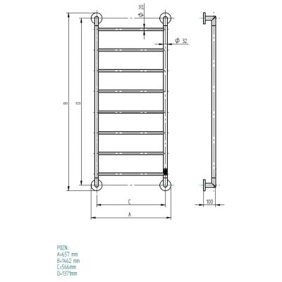 P.M.H. Niklas grzejnik elektryczny 146,2x65,7 cm czarny NI2B-R