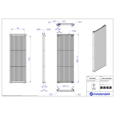 Instal Projekt Afro New 2 grzejnik pokojowy 180x62,5 cm podłączenie dolne biały AFRN2-180/28D50L