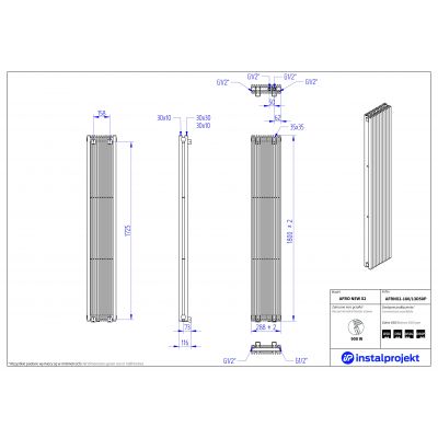 Instal Projekt Afro New X 2 grzejnik pokojowy 180x28,8 cm podłączenie dolne biały AFRNX2-180/13D50P
