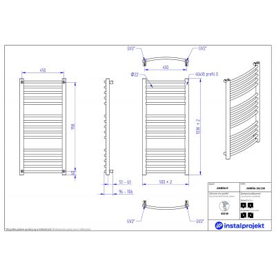 Instal Projekt Ambra R grzejnik łazienkowy drabinkowy 103x50 cm biały AMBRA-50/100