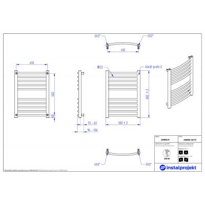Instal Projekt Ambra R grzejnik łazienkowy drabinkowy 68x50 cm biały AMBRA-50/70