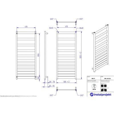 Instal Projekt Belti grzejnik łazienkowy dekoracyjny 120,3x50 cm biały mat BEL-50/120C34