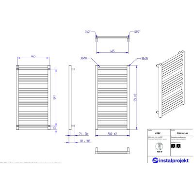 Instal Projekt Code grzejnik łazienkowy dekoracyjny 95,1x50 cm czarny COD-50/100C31