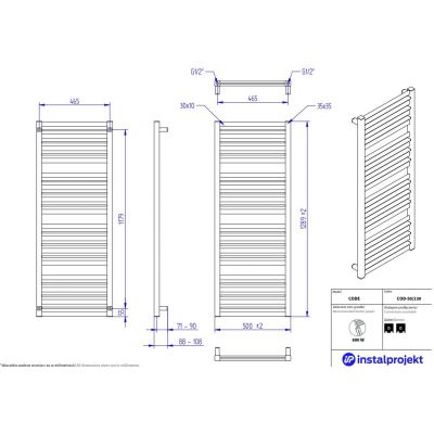 Instal Projekt Code grzejnik łazienkowy dekoracyjny 128,9x50 cm grafit COD-50/130C12