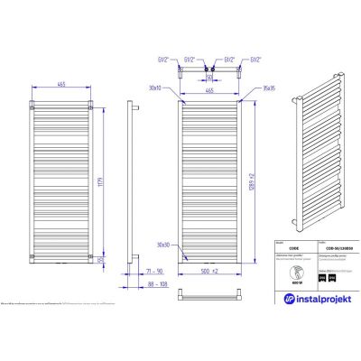 Instal Projekt Code grzejnik łazienkowy dekoracyjny 128,9x50 cm czarny COD-50/130D50C31