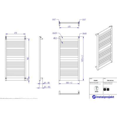 Instal Projekt Frame grzejnik łazienkowy drabinkowy 107,5x50 cm grafit FRA-50/110C12