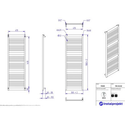 Instal Projekt Frame grzejnik łazienkowy dekoracyjny 158x50 cm FRA-50/160C12