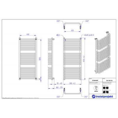 Instal Projekt Standard grzejnik łazienkowy drabinkowy 117x50 cm biały GŁA-50/120