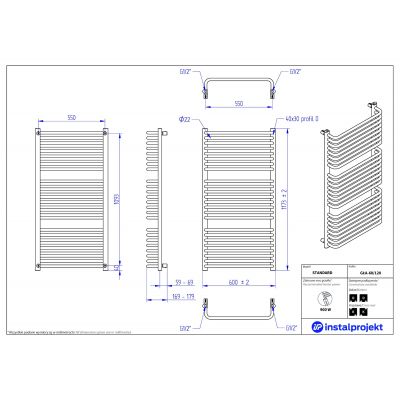 Instal Projekt Standard grzejnik łazienkowy drabinkowy 117x60 cm biały GŁA-60/120
