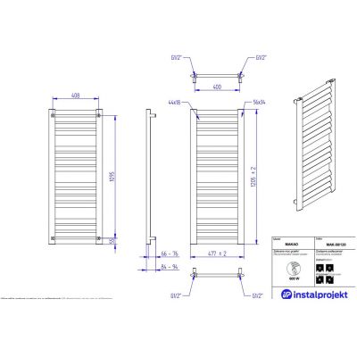 Instal Projekt Makao grzejnik łazienkowy dekoracyjny 120,5x47,7 cm grafit MAK-50/120C12