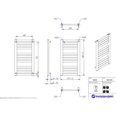 Instal Projekt Makao grzejnik łazienkowy dekoracyjny 88,3x47,7 cm grafit MAK-50/90C12