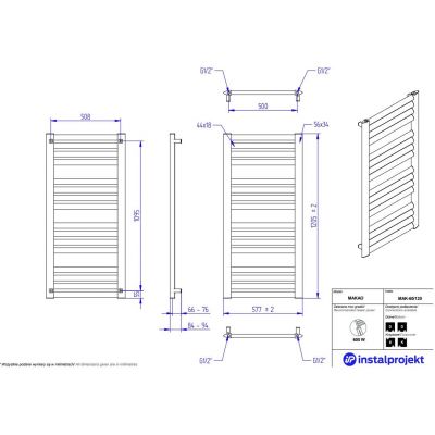 Instal Projekt Makao grzejnik łazienkowy dekoracyjny 120,5x57,7 cm grafit MAK-60/120C12