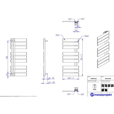 Instal Projekt Nameless grzejnik łazienkowy drabinkowy 93x40 cm grafit NAM-40/90C12