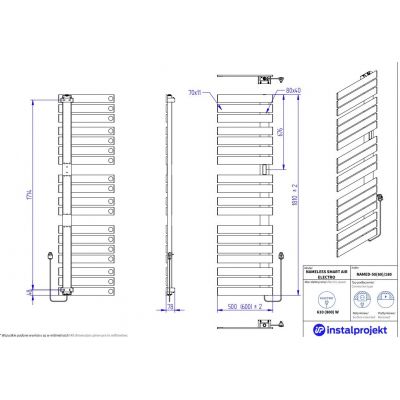 Instal Projekt Nameless Smart Air Electro grzejnik elektryczny 183,5x60 cm czarny mat NAMED-60/180C31U