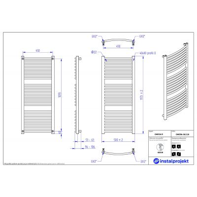 Instal Projekt Omega R grzejnik łazienkowy drabinkowy 117,3x50 cm biały OMERA-50/120