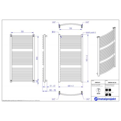 Instal Projekt Omega R grzejnik łazienkowy drabinkowy 117,3x60 cm biały OMERA-60/120