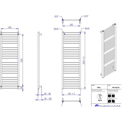 Instal Projekt Piko grzejnik łazienkowy dekoracyjny 132,9x43 cm black struktura PIK-40/130C75