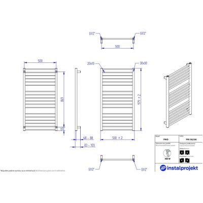 Instal Projekt Piko grzejnik łazienkowy dekoracyjny 97,9x53 cm czarny PIK-50/100C31