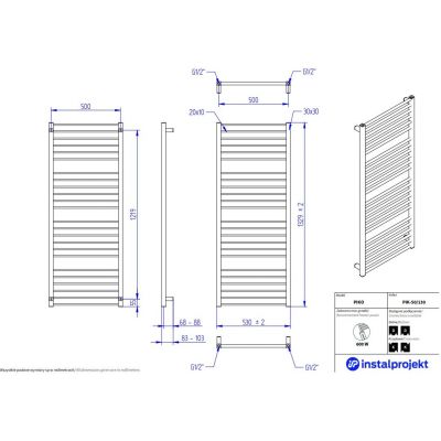 Instal Projekt Piko grzejnik łazienkowy dekoracyjny 132,9x53 cm biały mat PIK-50/130C34