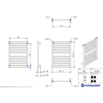 Instal Projekt Piko grzejnik łazienkowy dekoracyjny 72,9x53 cm grafit PIK-50/70C12