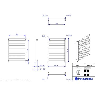 Instal Projekt Piko grzejnik łazienkowy dekoracyjny 72,9x53 cm czarny mat PIK-50/70C31