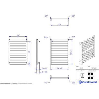 Instal Projekt Piko grzejnik łazienkowy dekoracyjny 72,9x53 cm czarny struktura PIK-50/70C75