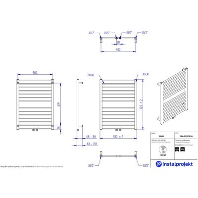 Instal Projekt Piko grzejnik łazienkowy dekoracyjny 72,9x53 cm biały PIK-50/70D50