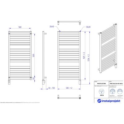 Instal Projekt Piko Electro grzejnik elektryczny 112,9x53 cm biały PIKE-50/110+GH-04C1