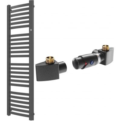 Zestaw Instal Projekt Retto grzejnik łazienkowy 143,6x41,2 cm z zestawem termostatycznym Z17 prawym grafit (RET40140C12, 606400001C12)