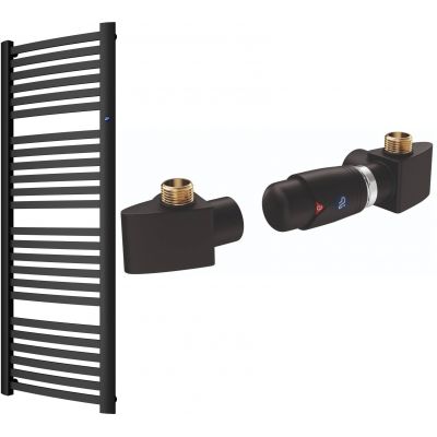 Zestaw Instal Projekt Retto grzejnik łazienkowy 143,6x54 cm z zestawem termostatycznym Z17 prawym czarny mat (RET50140C31, 606400001C31)