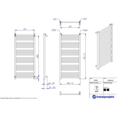 Instal Projekt Stick grzejnik łazienkowy drabinkowy 111x50 cm grafit STI-50/110C12