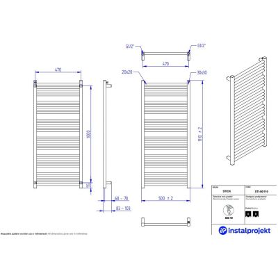 Instal Projekt Stick grzejnik łazienkowy drabinkowy 110x50 cm czarny struktura STI-50/110C75